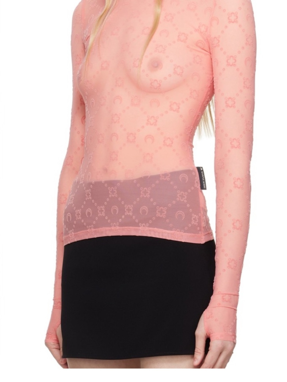 Marine Serre Sheer Pink Patterned Long-Sleeve Mesh Top